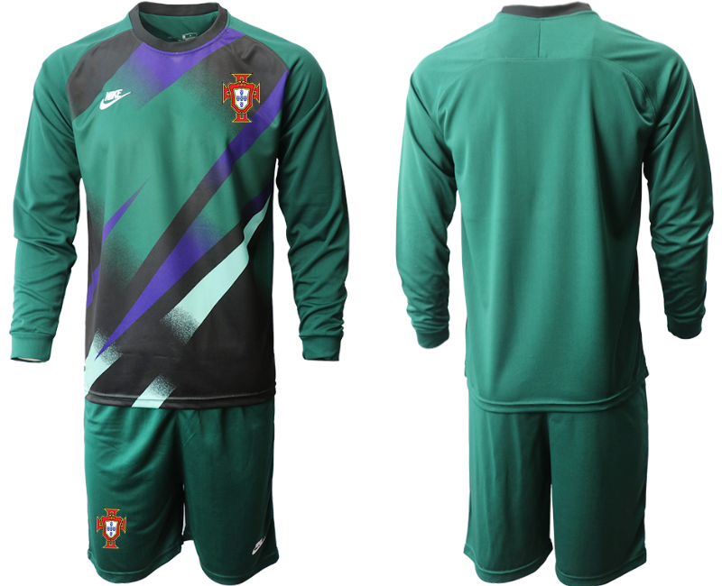 Men 2021 European Cup Portugal green Long sleeve goalkeeper Soccer Jersey1